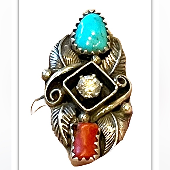 Sterling Old Pawn Turquoise & Coral Ring